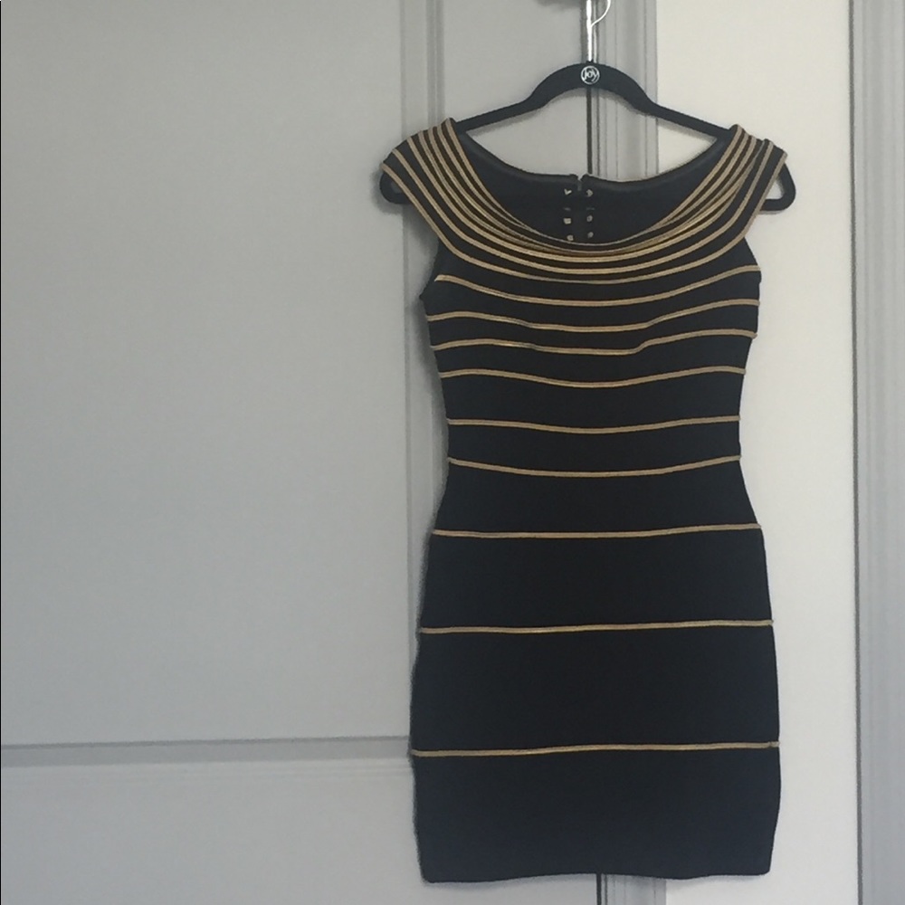 Black and Gold Designer Cocktail Dress